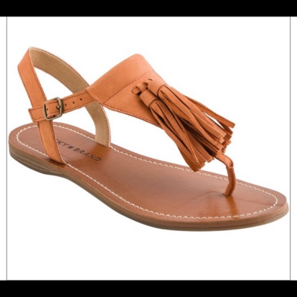 Lucky Brand Leather Boho Fringe Sandals - 6